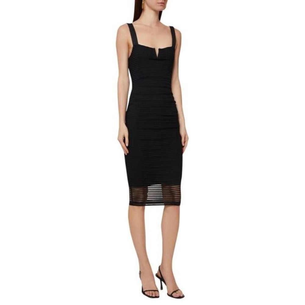 GOOD AMERICAN Black Sheer Mesh Midi Bodycon Night Out Dress 🔥 🔥 🔥